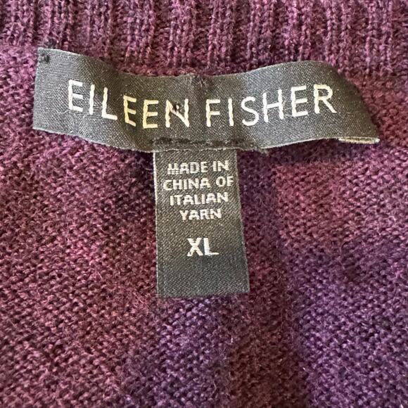 Eileen Fisher Size XL Purple 100% Merino Wool V-Neck Tunic Style Sweater Dress - Picture 4 of 5